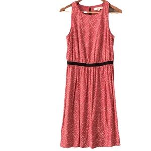 LOFT Pink Sleeveless Midi Dress with Black Waistband